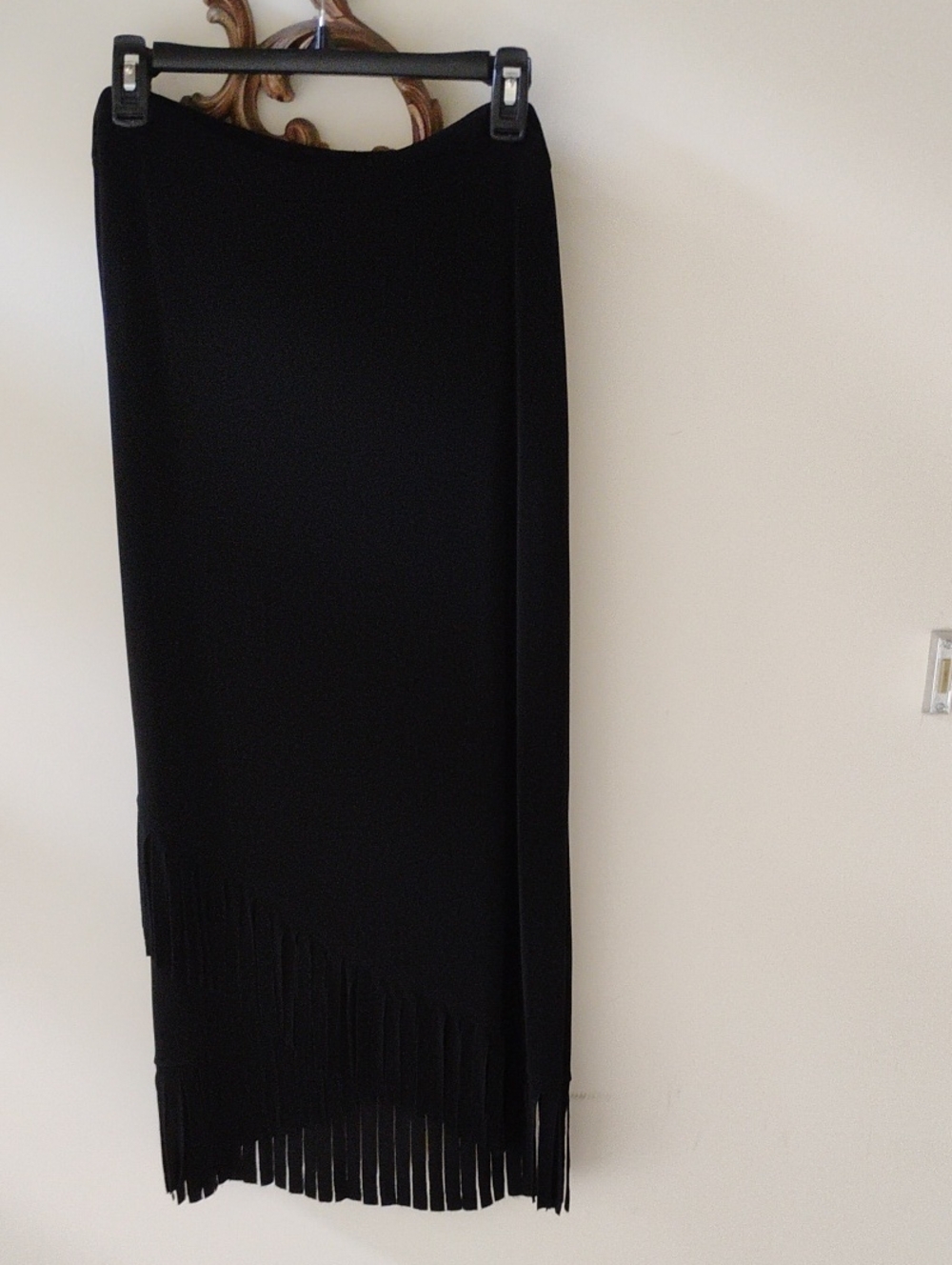 Chico's Black Asymmetrical Fringe Maxi Skirt